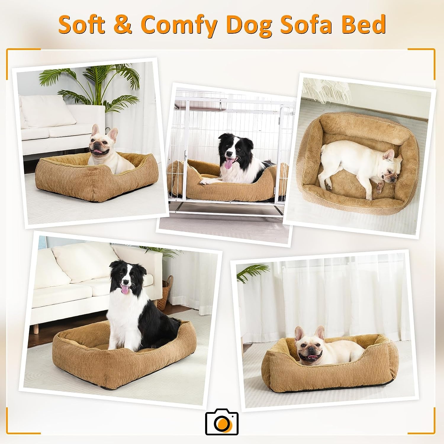 FURTIME Medium Dog Beds for Medium Dogs, Rectangle Washable Dog Bed, Orthopedic Dog Bed Soft and Comfy Calming Puppy Bed Waterproof Dog Cuddler Sofa Pet Bed with Anti-Slip Bottom M(25''X21''X8'')