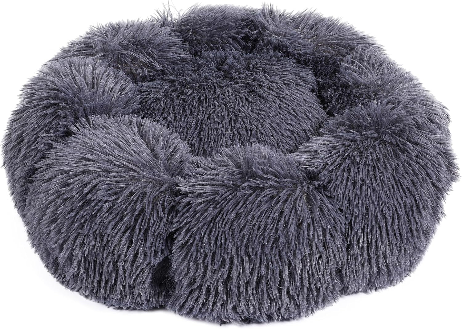 20 Inch Small Dog Bed Cute round Dog Cat Bed, Washable Puppy Kitten Cuddler Beds Dog Donut Bed Plush Calming Pet Bed with Anti-Slip Bottom for Small Pets, Dark Gray