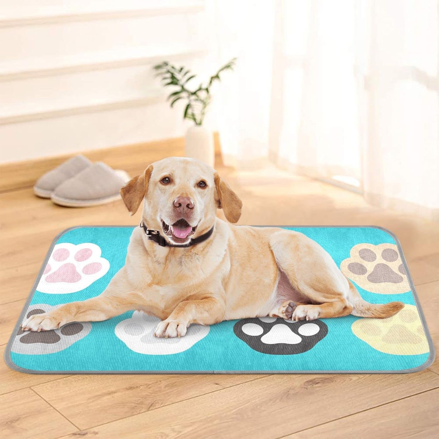 Footprints Cooling Bed Mat for Dogs Blanket Pad Summer Pet Bed Cooling Mat for Cat Dog Rabbit-M