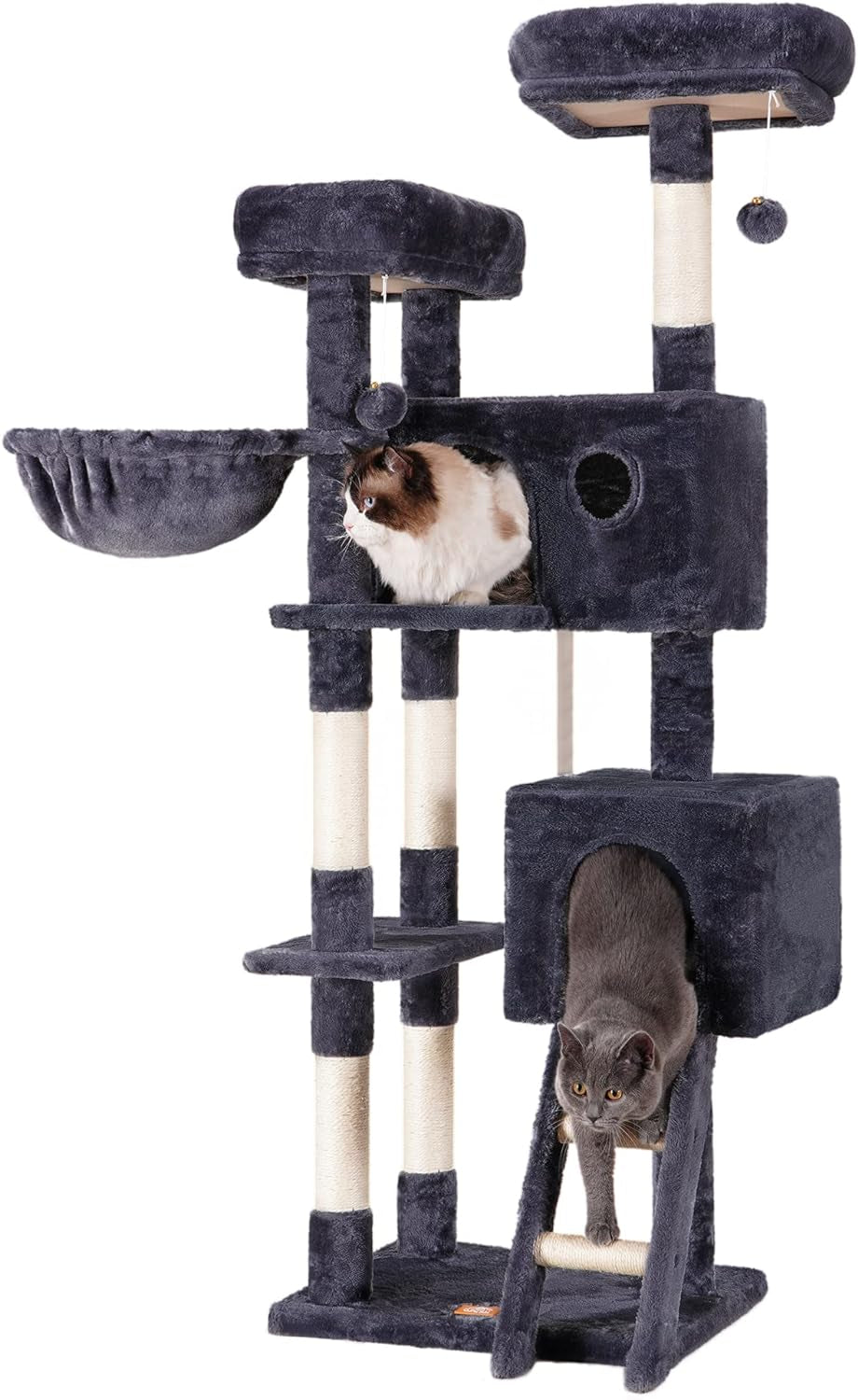 Heybly Cat Tree, Cat Tower for Indoor Cats,Multi-Level Cat Furniture Condo for Cats with Padded Plush Perch, Cozy Basket and Scratching Board Light Gray HCT014W