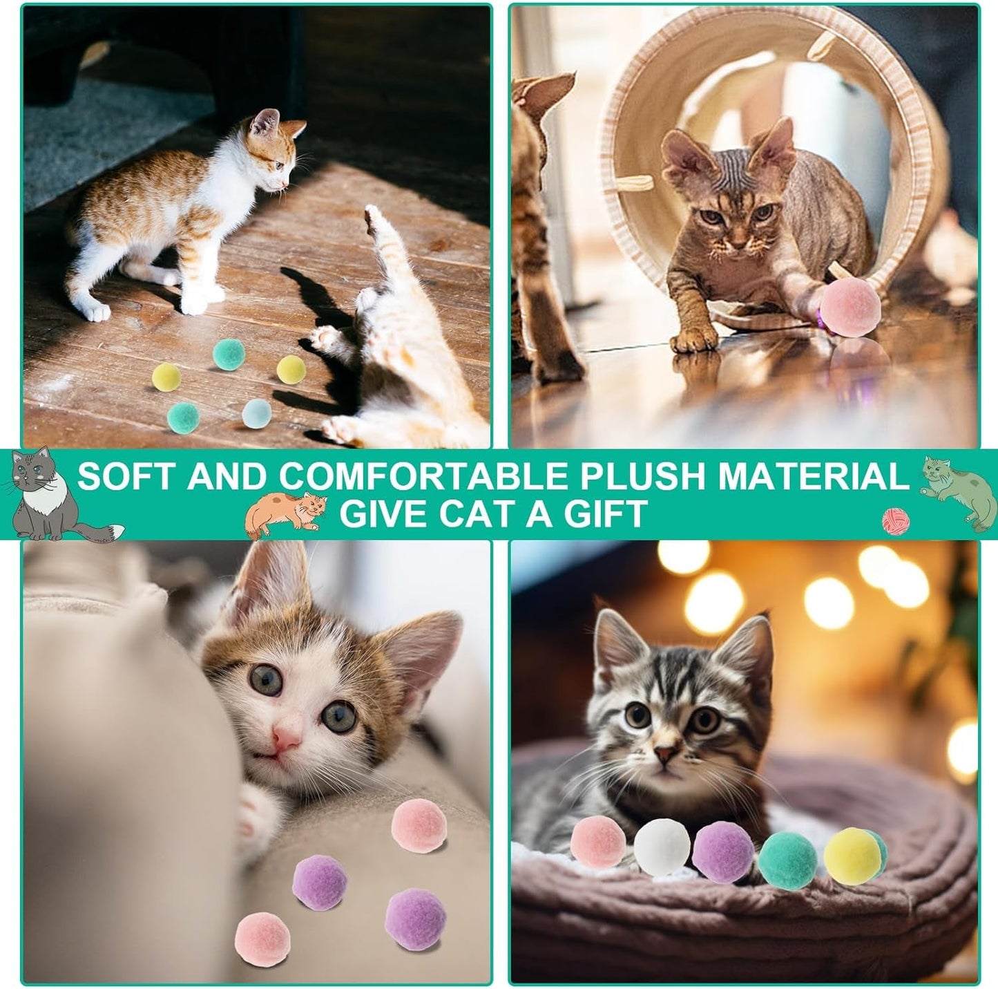 30Pcs Cat Toy Balls, Soft Kitten Pompom Ball Indoor Cats Interactive Ball Toys 3Cm/1.18In Queit Cat Ball Cat Pom Pom Balls for Pet Play Pursue Roll Fetch