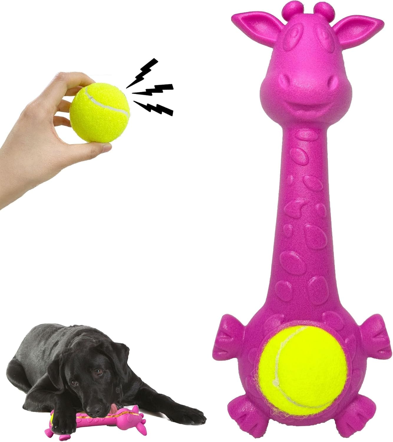 11" Interactive Retrieving Dog Toy, Giraffe-Shaped Dog Toy with Squeak Ball, Treat Dispensing, Outdoor and Indoor Play, Ideal for Puppies, Small and Medium Dogs