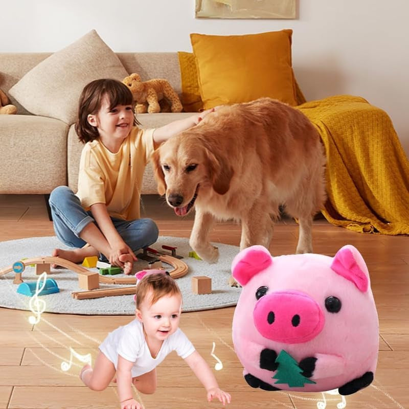 2024 NEW Active Moving Pet Plush Toy, Interactive Dog Toys Squeaky Moving Dog Ball Toy, Washable Cartoon Pig Plush Sound Electronic Dog Toy for Dog, Pets, Cats(E)