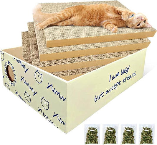 Extra Large Cat Scratcher Cardboard, Scratch Pad with Cat Scratcher Box, Reversible Cardboard Refill Pad, Lounge for Indoor Cats, Cardboard Scratcher with Catnip