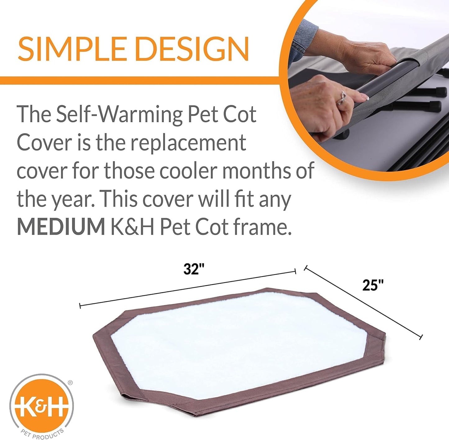 K&H Pet Products Self-Warming Pet Cot Cover Replacement (Cot Sold Separately) - Chocolate/Fleece, Medium 25 X 32 Inches