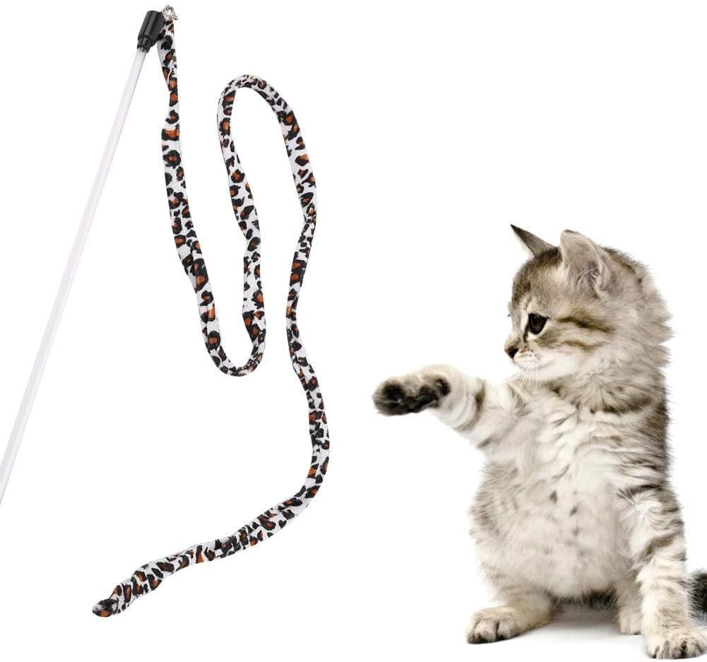 1Pc Cat Funny Toy Teaser Stick Chaser Wand Leopard Print Tail with Bell Interactive Wand String Toy