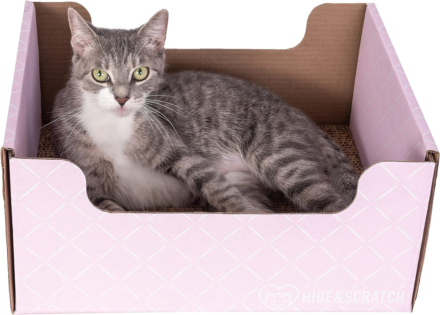 Hide & Scratch Extra-Large Heavy Duty Cardboard Cat Scratcher Box and Cat Bed with Refillable Scratch Pad