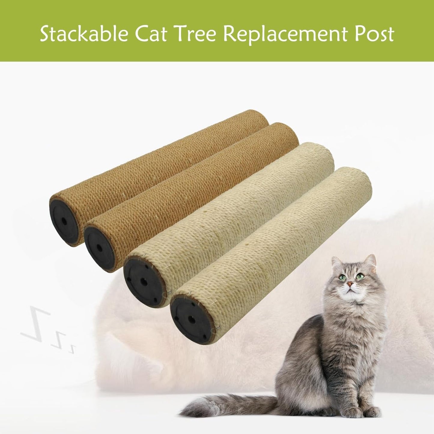 4 Pcs Cat Scratching Post Replacement for Indoor 15.7 X 3.1 Inches Cats Tree Replacement Parts Natural Sisal Cat Scratch Posts Refill Pole Part with M8 Screws Spare Cat Furniture Accessories