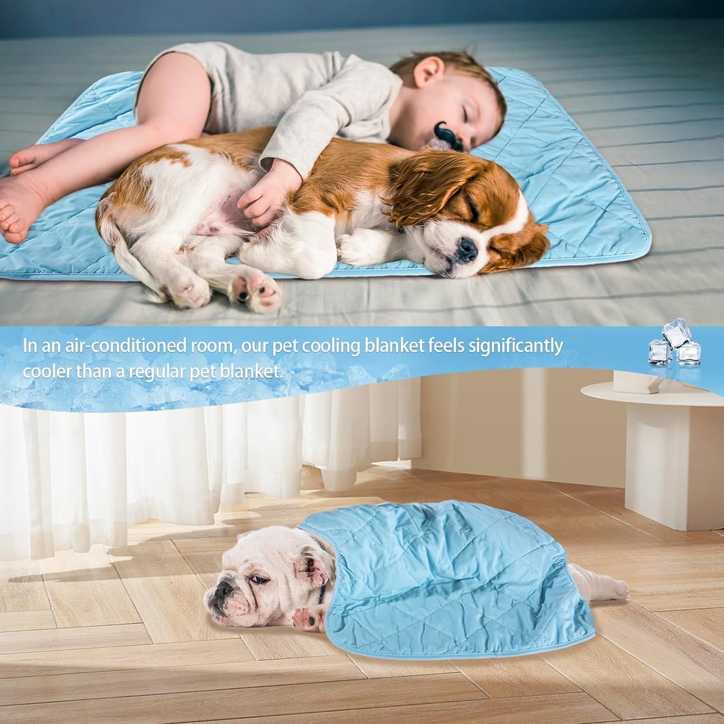 DELIFUR Dog Cooling Blanket - Lightweight Pet Cooling Blanket Bed Cover for Summer Self Cooling Mat for Medium Large Dogs Throw Blanket for Kennel Sofa Couch Machine Washable (M: 39.4"X27.5")