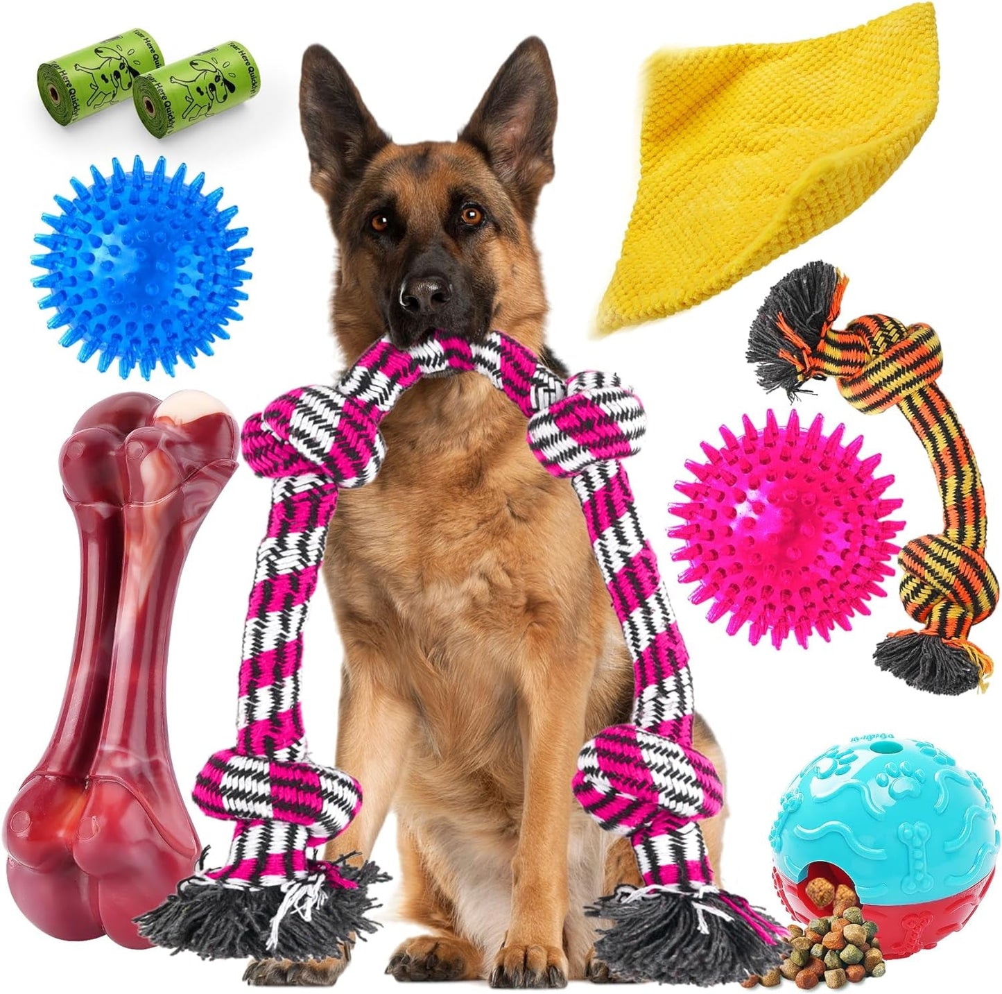 Zeaxuie Heavy Duty Various Dog Chew Toys for Aggressive Chewers - 9 Pack Value Set Includes Indestructible Rope Toys & Squeaky Toys for Medium, Large & X-Large Breeds (For Super Chewers)