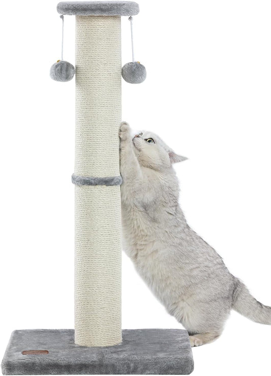 Kilodor 34Inch Tall Cat Scratching Post,4.3Inch Diameter Large Sisal Cat Scratch Post with Ball, Sturdy and Durable Cat Scratcher for Indoor Cats Adults Grey