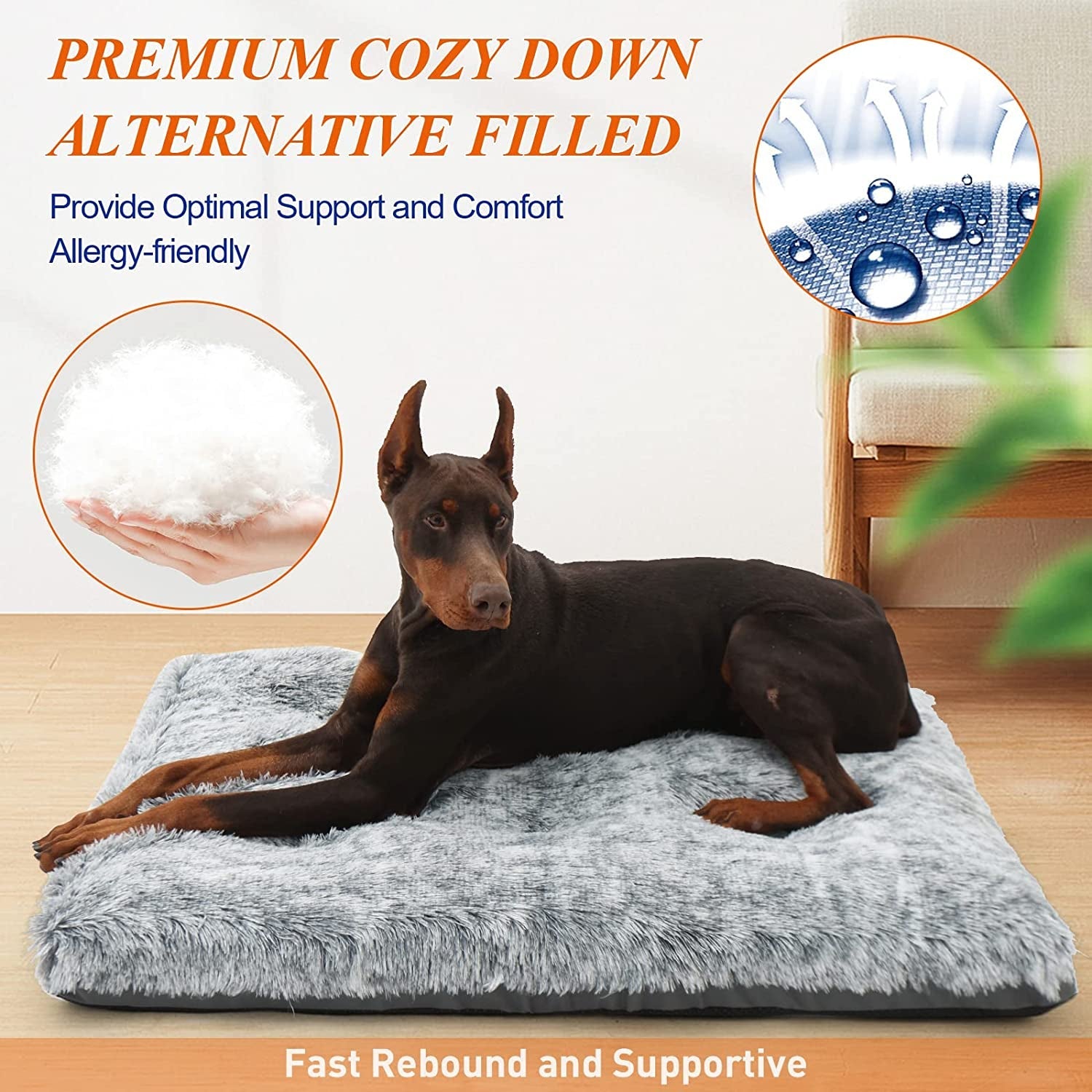 Dog Beds for Large Dogs Fixable Deluxe Cozy Dog Kennel Beds for Crates Washable Dog Bed, 36 X 23 X 3 Inches, Grey