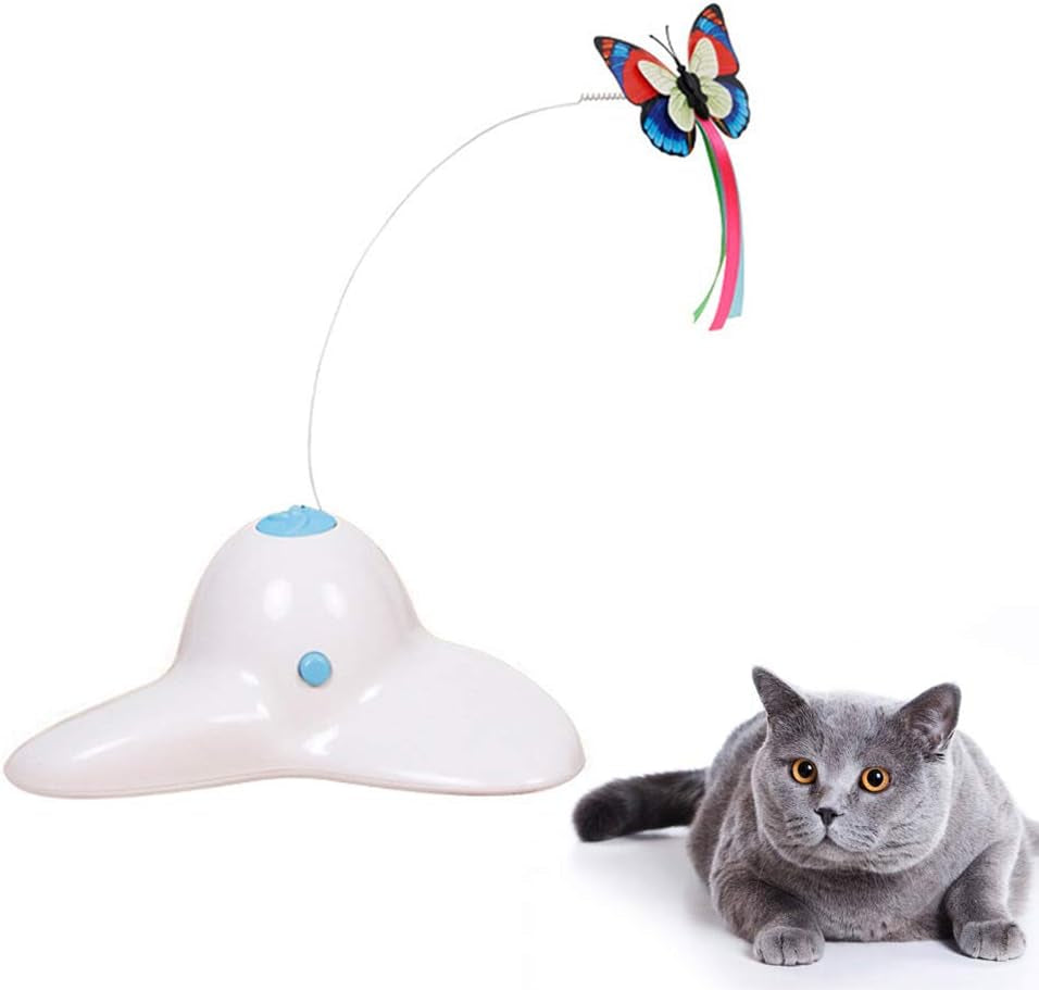 1Pc Electric Rotating Pet Cat Toys Interactive Teaser Cats Toy without Battery (White)- Dog Toy