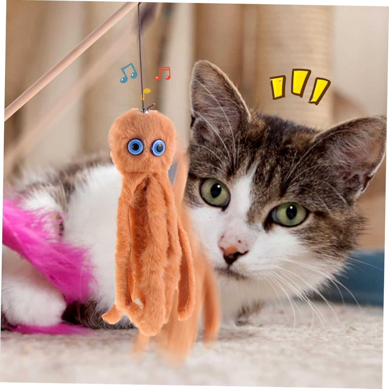 2Pcs Chew Toys Cat Toy Cat Fishing Pole Toy Stuffed Toy Octopus Toys Dealspet Supplies Teasing Toy for Cat Wand Toys for Indoor Cats Wooden Pole Cat Teaser Stick Plush