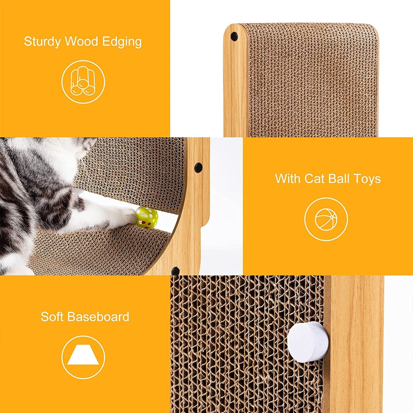 L Shape Cat Scratcher, 26.8 Inch Cat Scratchers for Indoor Cats, Protecting Furniture Cat Scratch Pad, Cardboard Cat Scratching with Ball Toy, Catnip, Large