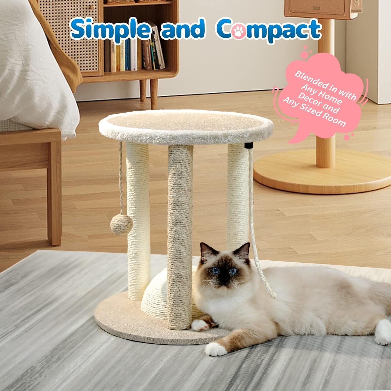 Made4Pets Cat Scratching Posts, Small Cat Tree for Indoor Cats, 4 in 1 Kitten Scratch Ball Toy, Soft Cat Bed Perch with Carpet Covered, 17" Cute Cat Tower Scratcher with Hanging Ball and Sisal Rope