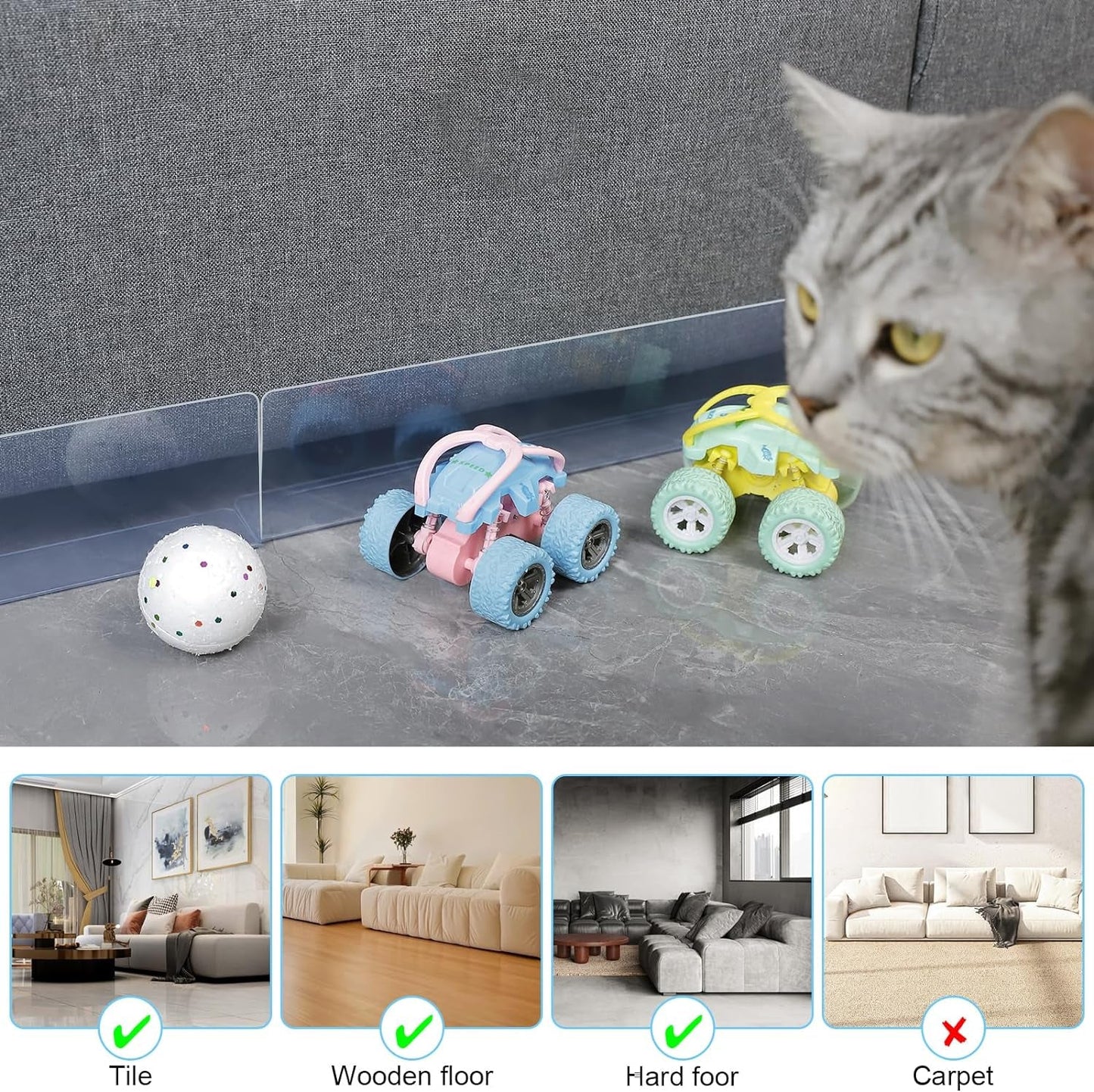 12 Pack under Couch Blocker for Toys,Under Couch Bed Furniture Blocker Barrier Stopper for Pets Cats Dogs 16" L X 3.2" H Clear PVC Couch Guards with Strong Adhesive