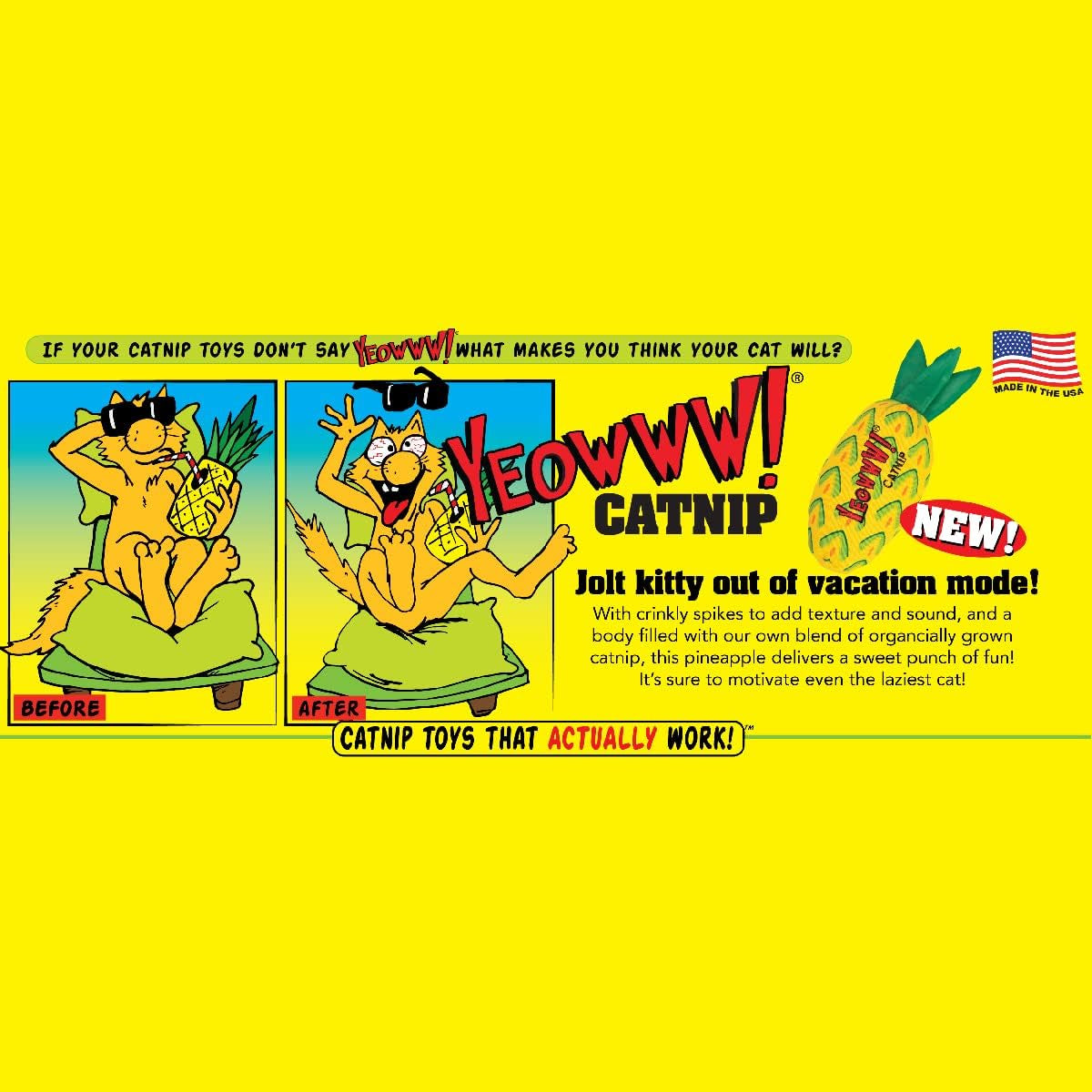 YEOWWW! Pineapple Catnip Toy for Cats, Yellow, 7", for All Breed Sizes