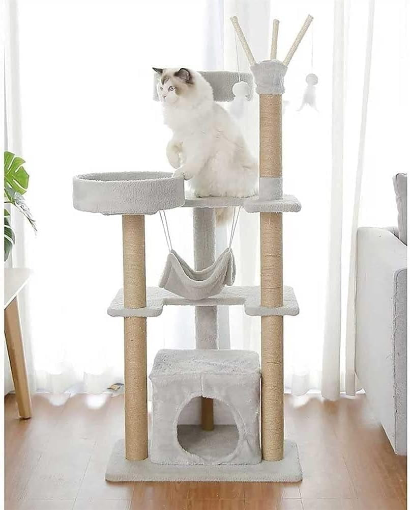 Multi-Level Cat Tree Cat Tower for Indoor Cats, Cat Tree Cat Tower Sisal Scratching Posts Cat Condo Play House Hammock Jump Platform Cat Furniture Activity Center, Gray