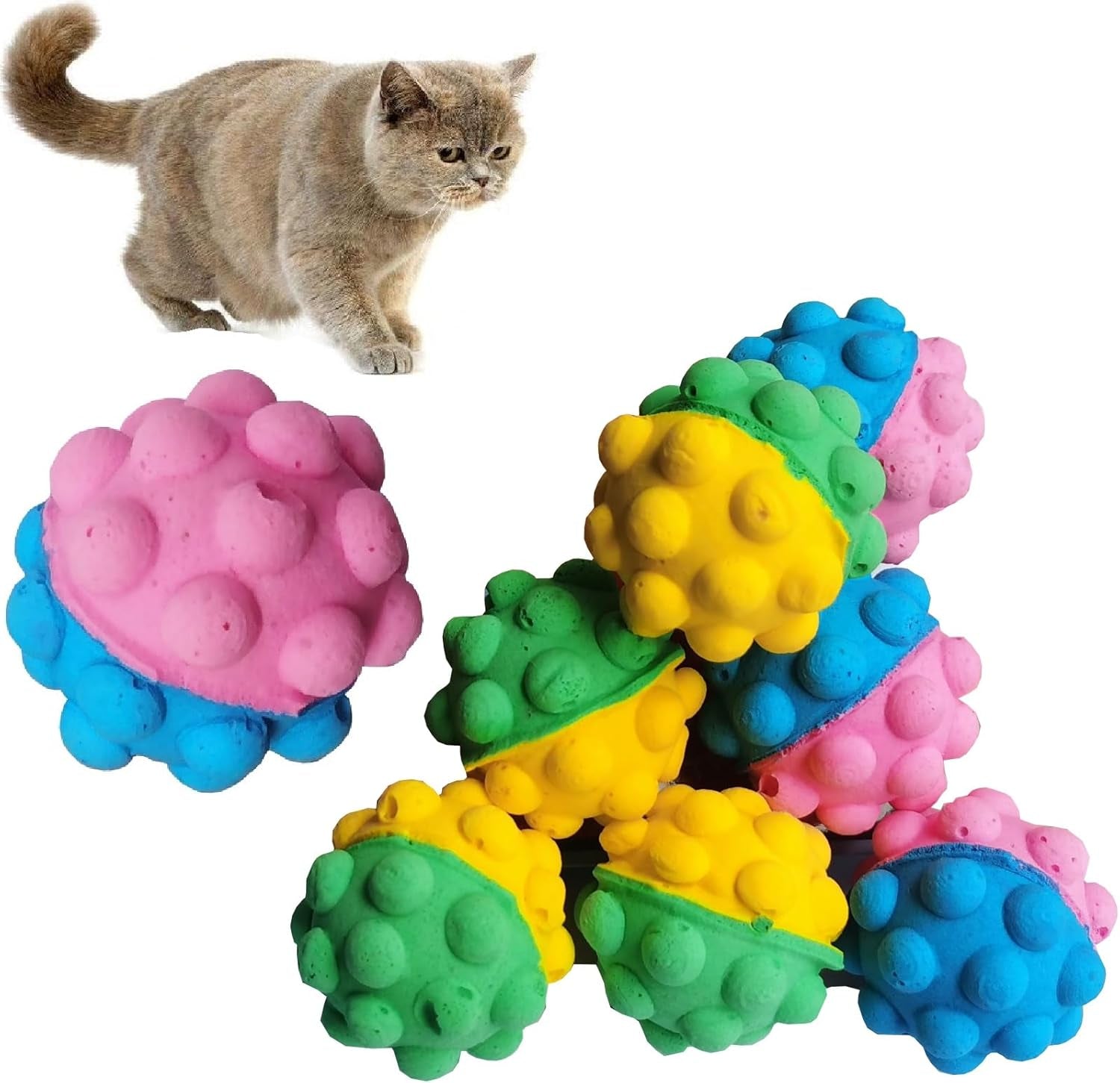 12 Pack Pet Ball Foam Sponge Ball Cat Toy Soft Bouncy Noise Free (12Pcs Pet Ball Foam Sponge Ball)