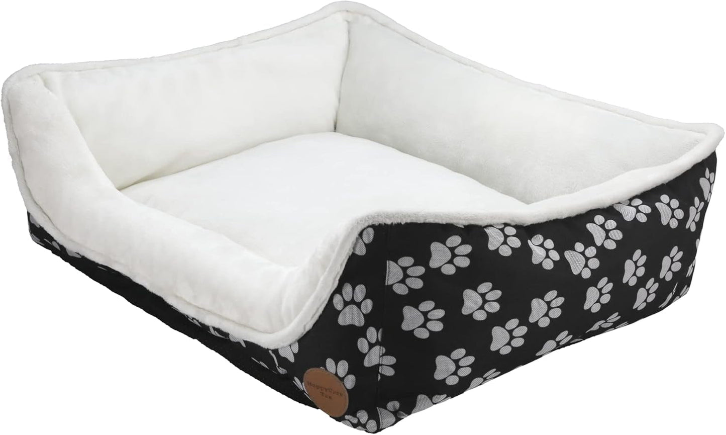 Long Rich Rectangle Dog Bed, Super Soft Plush Pet Bed for Indoor Cats Dogs, Reversible Polyester Dog Bed, Anti-Slip Bottom, Machine Washable (Printed Oxford Black, 23.6“ X 19.7" X 7.1")