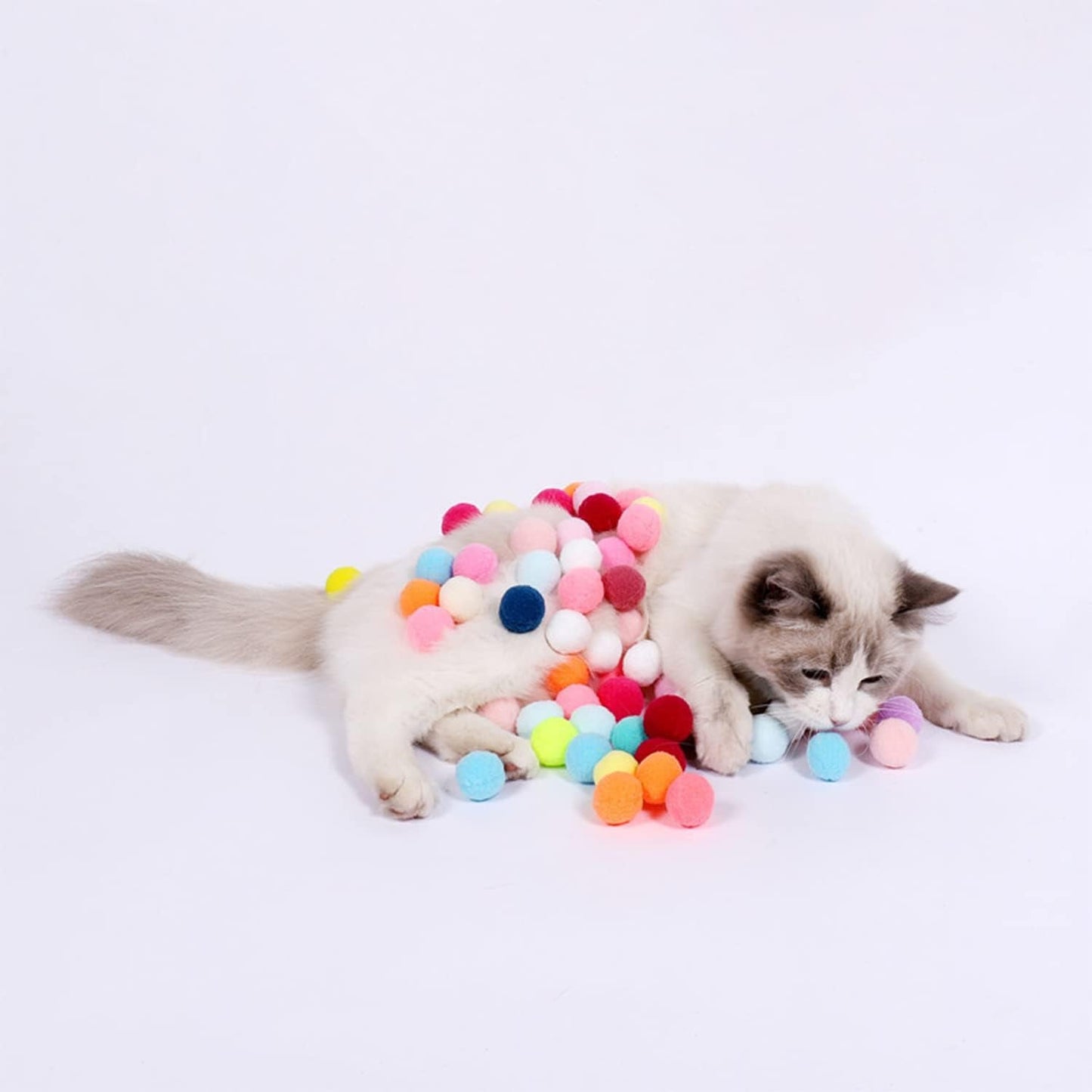 30/60/100Pcs 3Cm Premium Colorful Cat Toy Balls - Soft Kitten Pom Pom Toys - Lightweight and Small Easily Paw for Indoor Cats Interactive Playing Quiet Ball Cats