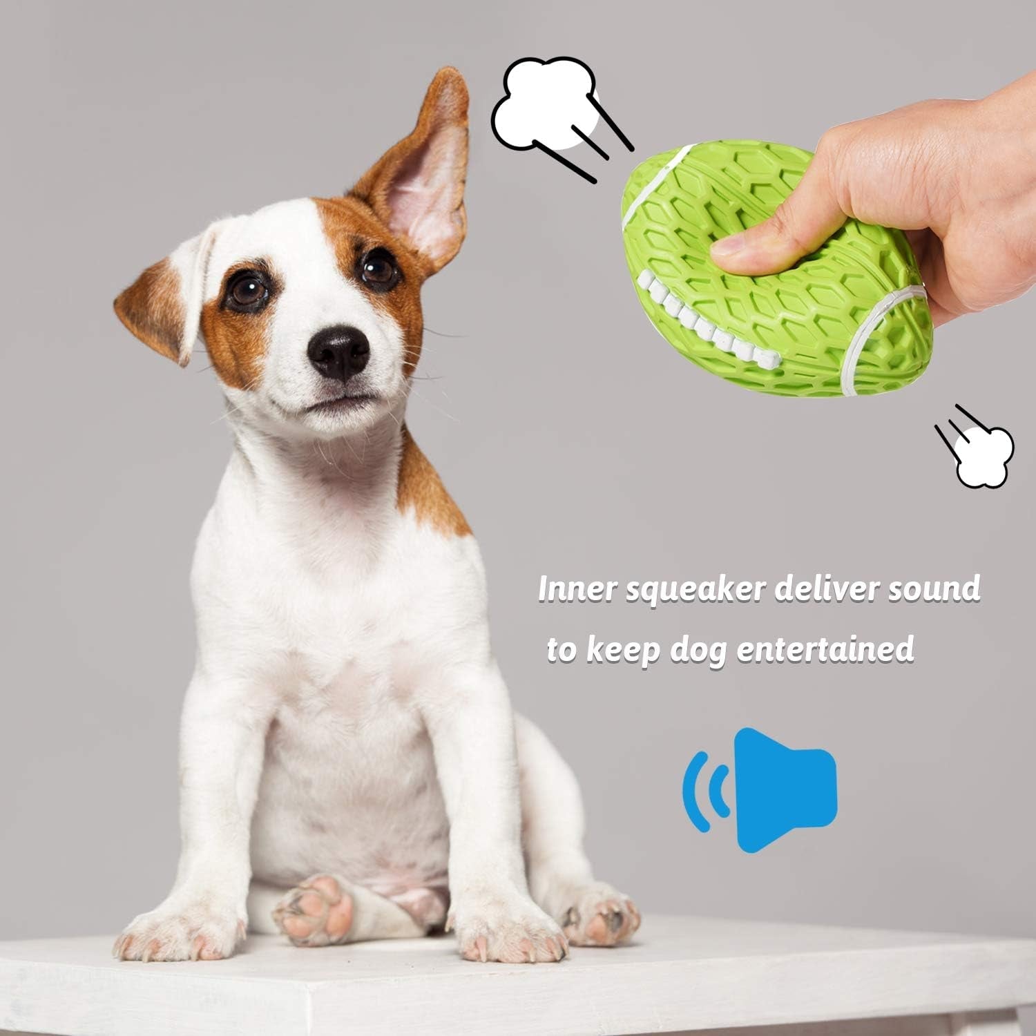 KOL Dog Plush Toys Dog Chew Toys Pet Squeaky Toys with Crinkle Paper, Interactive, Chewing and Durable Toys for Puppy Dogs and Medium Dogs. (Ball Green)