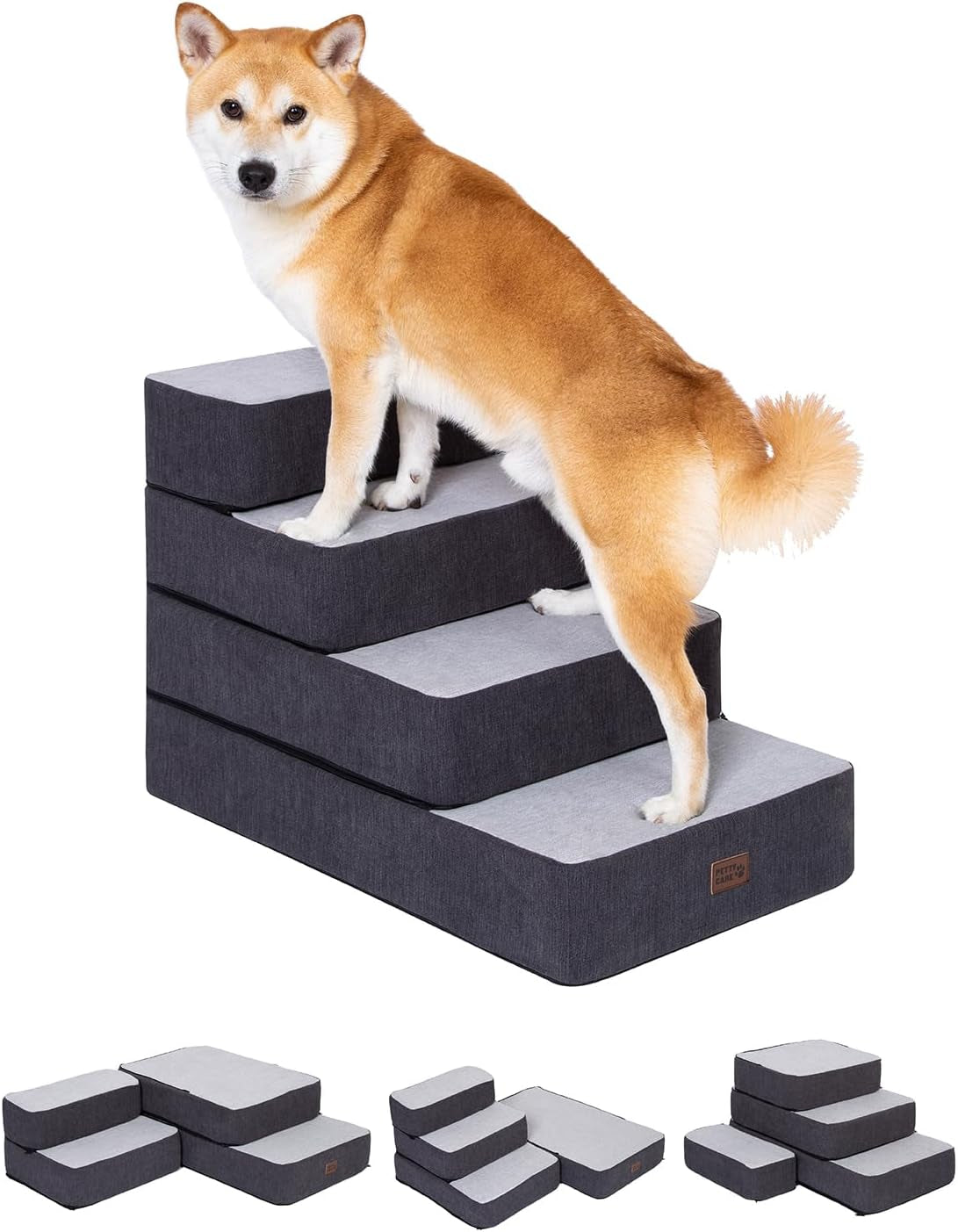 Dog Stairs for Small Dogs - Foam Pet Steps for High Beds and Couch, Non-Slip Folding Dog Steps Portable Pet Stairs for Large Dog and Cats,4 Step, Grey