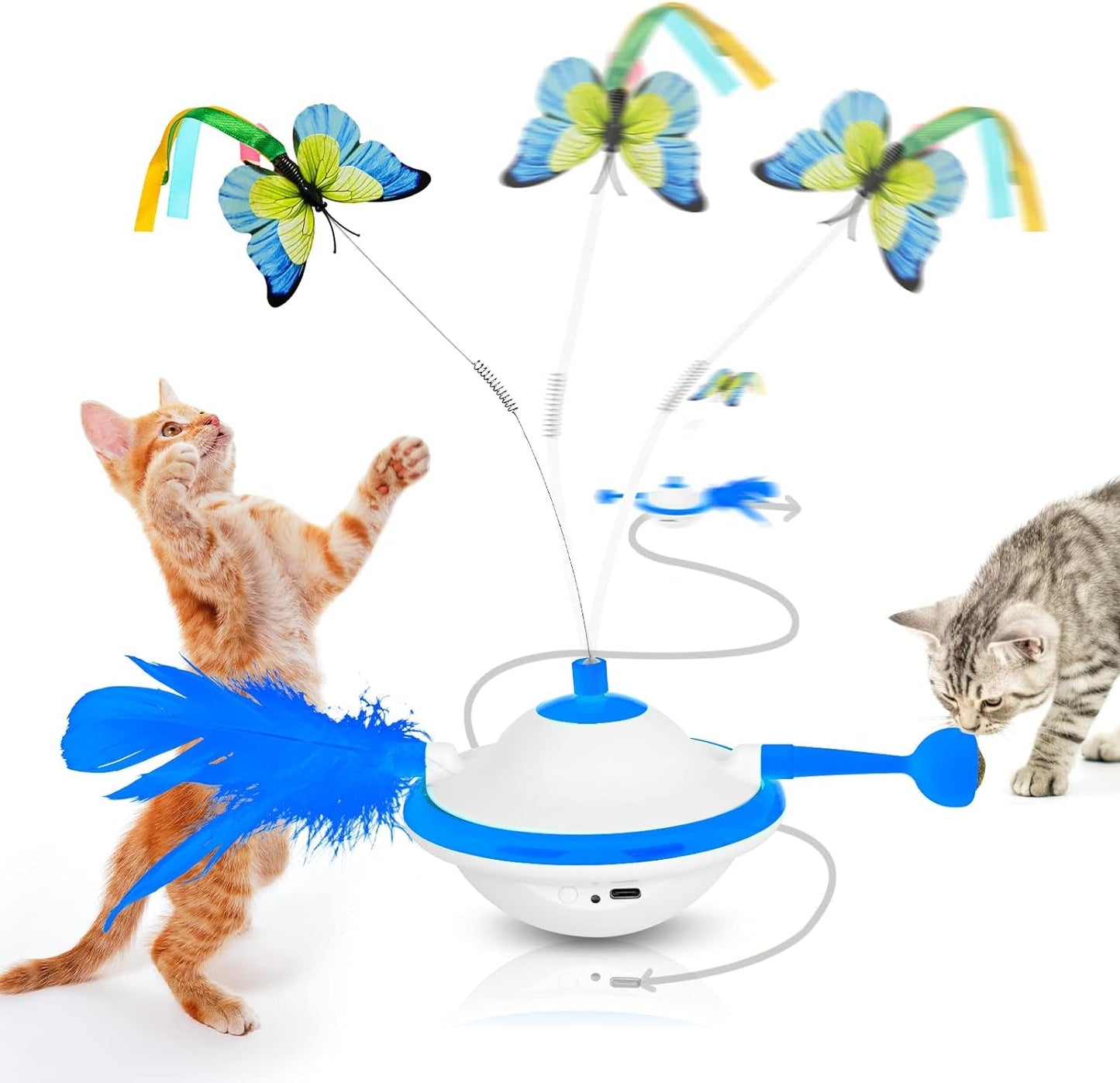 3 in 1 Cat Toys, Automatic UFO Interactive Kitten Toy, Upgraded Moving Cat Toys with Fluttering Butterfly, Feather, LED Light, Pet Exercise Rechargeable Toy for Indoor Cats(Orange)