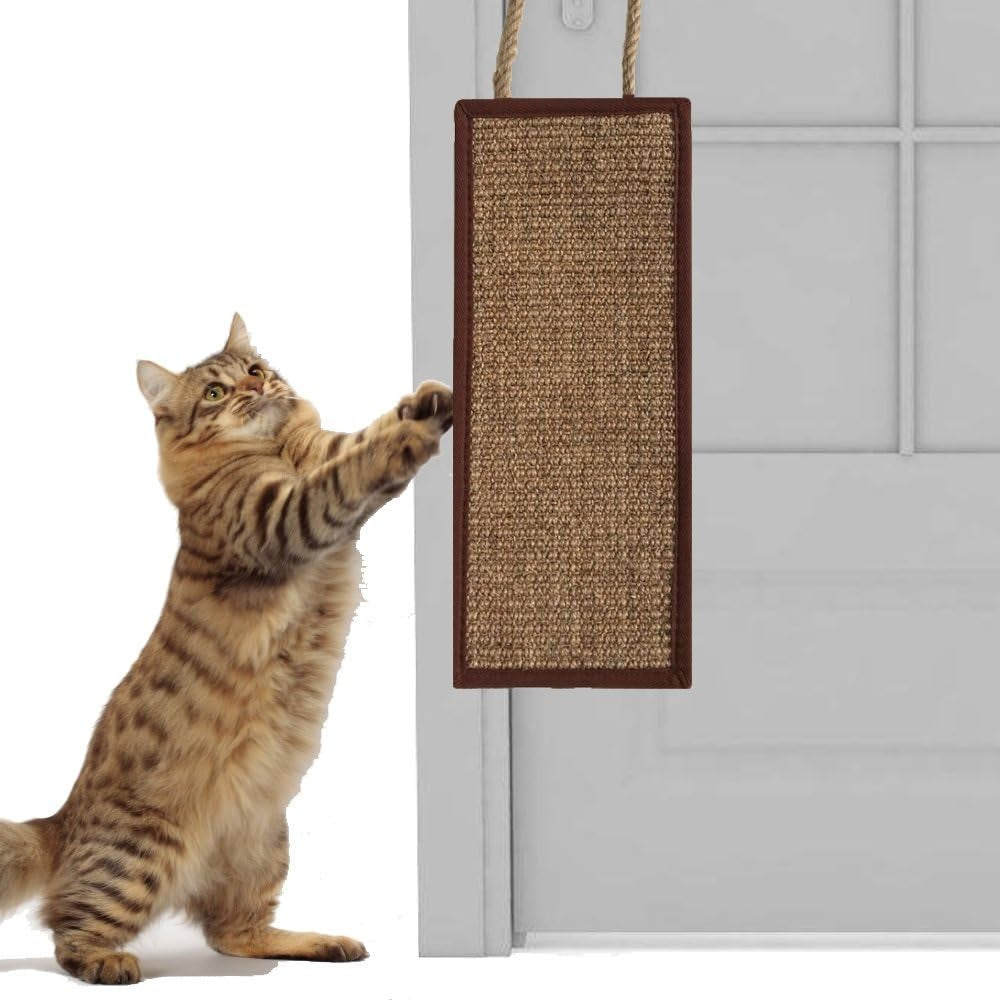 Natural Sisal Rope Covered Door Cat Scratching Mat (20"X7.8", Khaki)