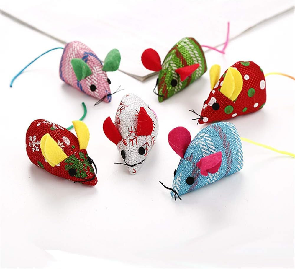 10 PCS Catnip Cat Toys, Interactive Gifts Christmas Theme Catnip Plush Mouse Toy Pillow Scratches Soft Cotton Filling Mice Toys for Kitten Pet Supplies