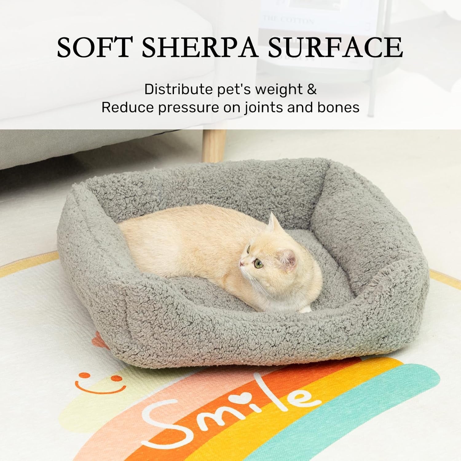 Hollypet Rectangle Pet Bed Sherpa Fleece Dog Bed, Self-Warming Pet Bed for Small-Sized Dogs Cats Sleeping Bag Cushion, Gray