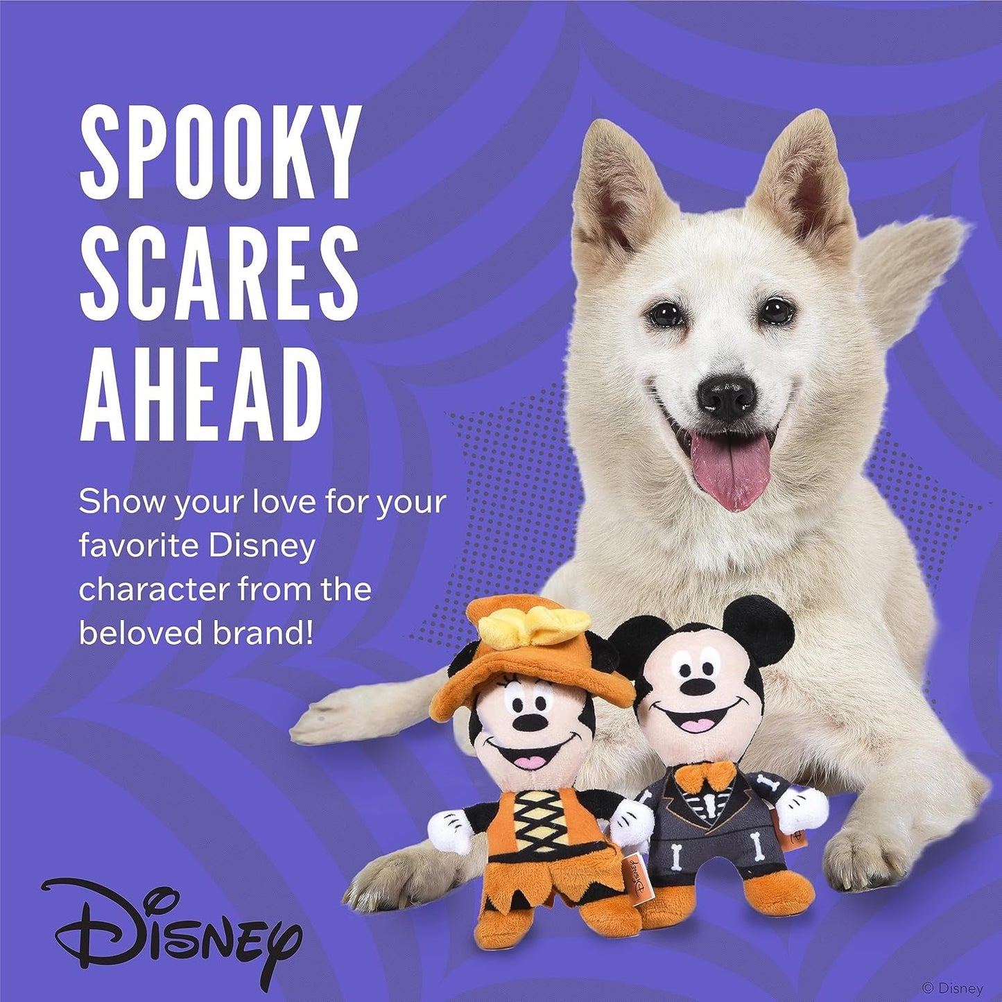 2Pc 6" Halloween Plush Mickey & Minnie Mouse Toys for Dogs | Mickey & Friends Plush Dog Toy | Halloween Toys for Dogs, Official Dog Toy Product of Disney for Pets