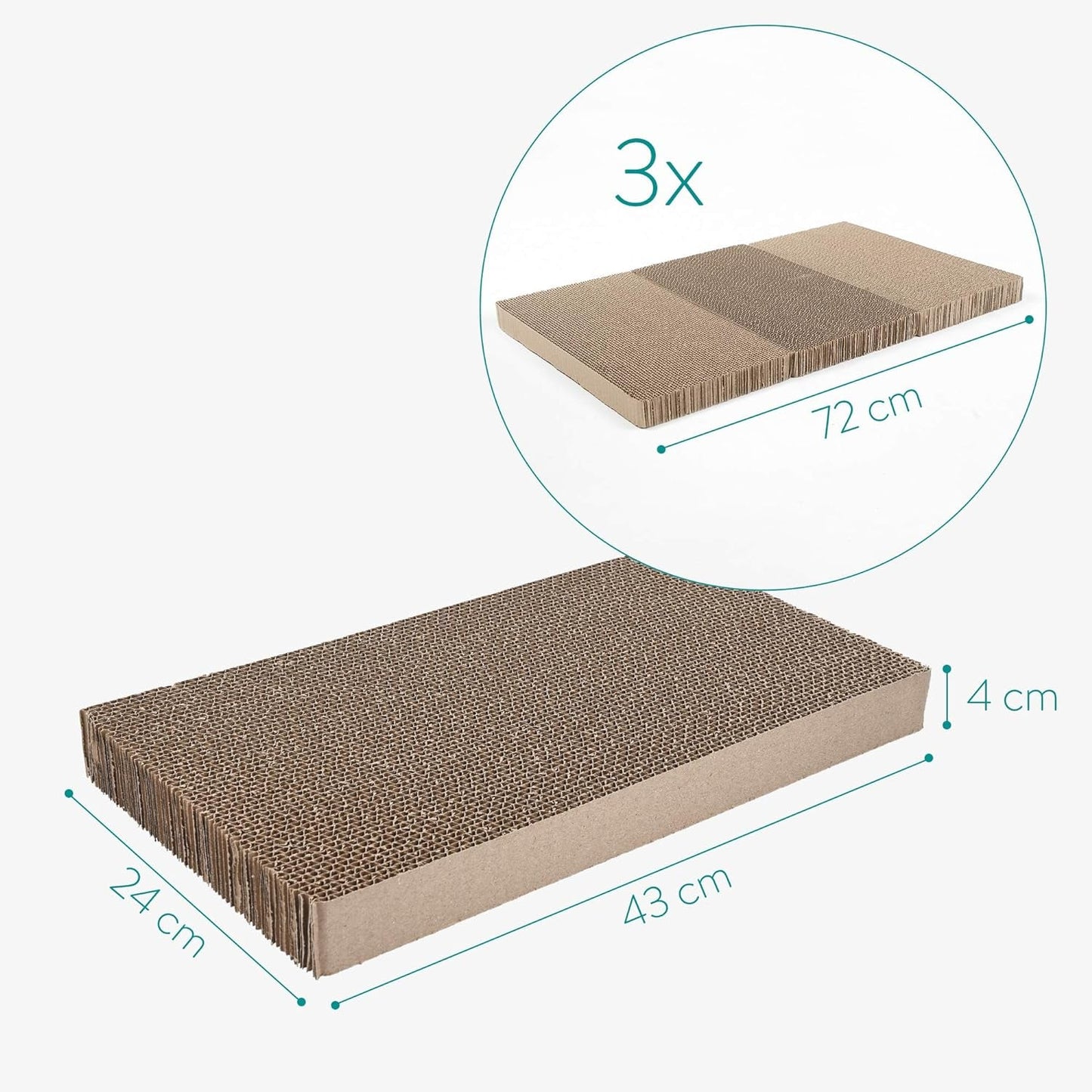 Navaris Cardboard Cat Scratcher Pads (Pack of 3) - Scratching Pad Boards Made of Reversible Corrugated Cardboard for Cats to Scratch 17" L X 9 1/2" W