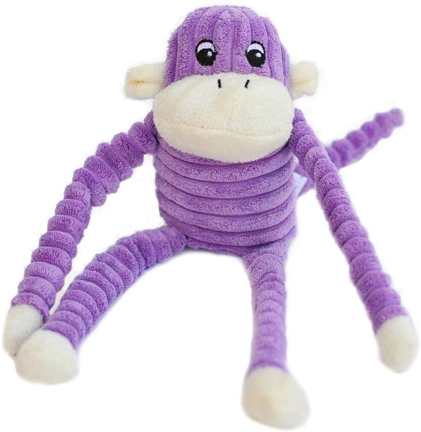 Zippypaws - Spencer the Crinkle Monkey Dog Toy, Squeaker and Crinkle Plush Toy - Purple, Small