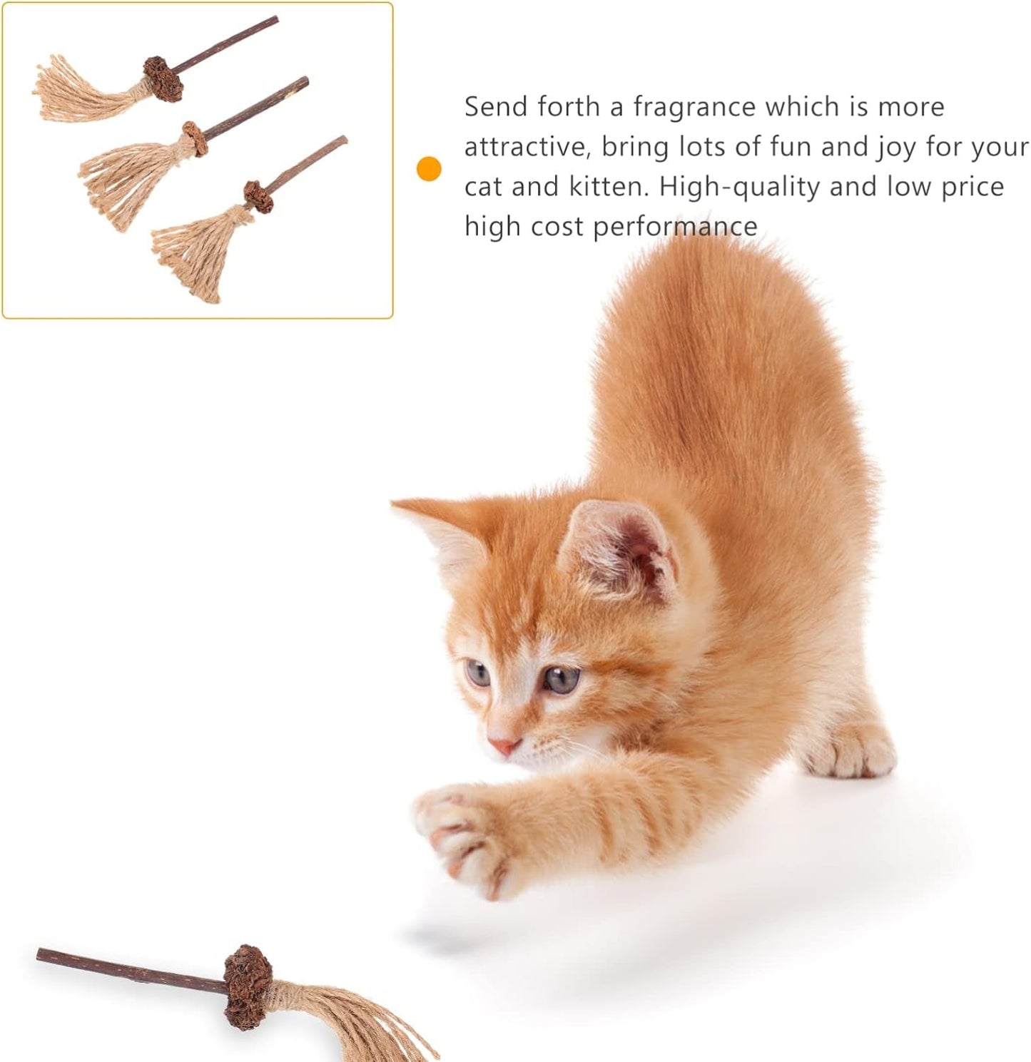 3Pcs Cat Toys, Silvervine Cat Toy Cats Catnip Treat Sticks Broom Shape Kitten Teething Chew Toy Silvervine Cat Chew Toys Cat Teaser Wand Toys Catnip Toys for Indoor Cats