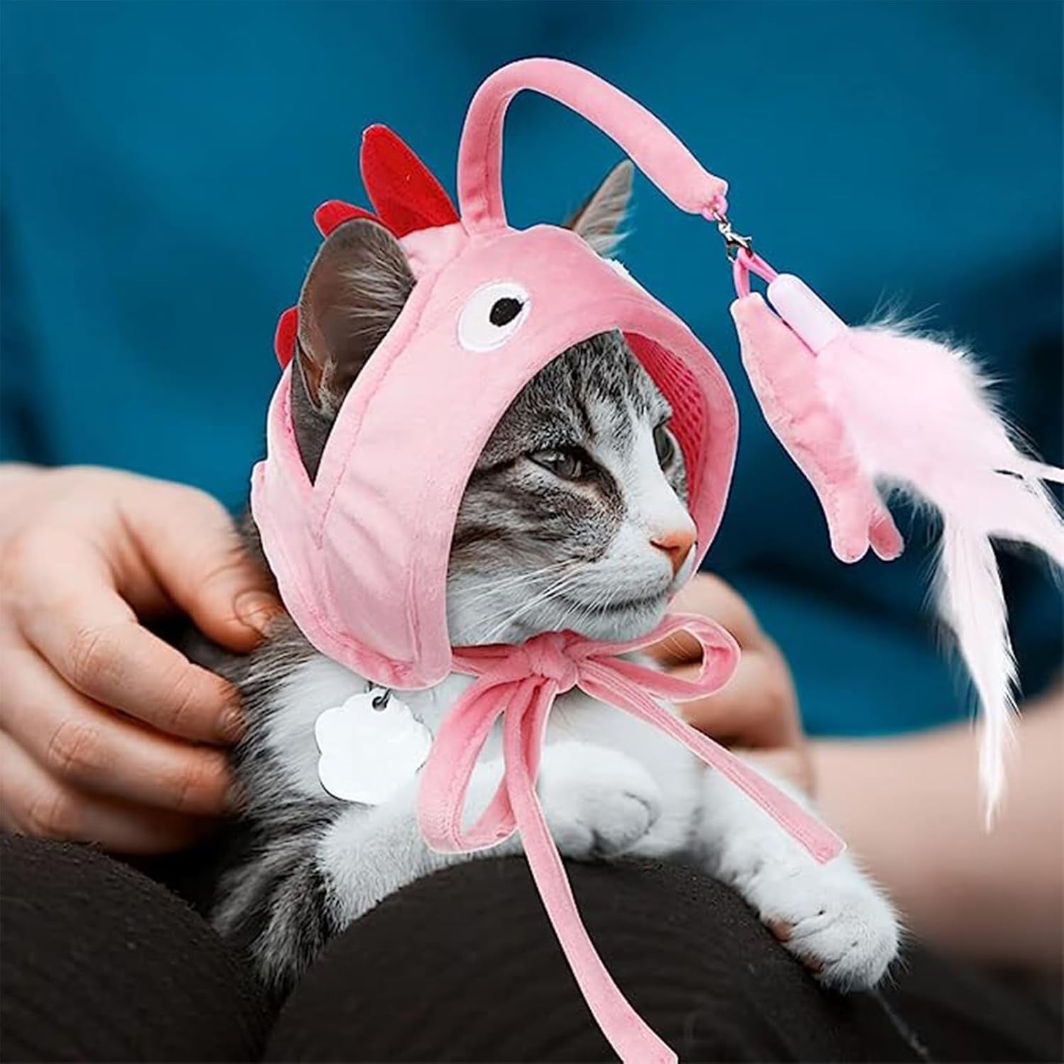 2Pcs Cat Feather Hats Toys, Head Mounted Cat Toy Interactive Cat Hat Feather Toy with Hook Self-Service for Indoor Kitten Cat