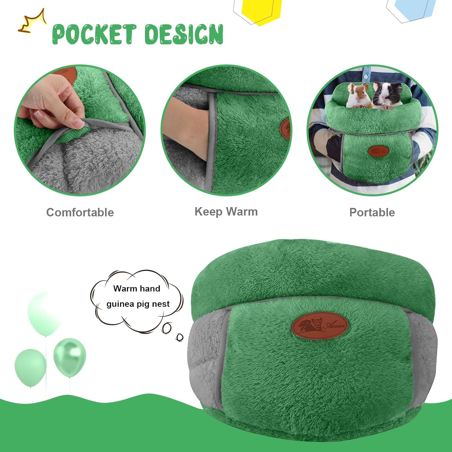 YUEPET Guinea Pig Bed Cuddle Cave Warm Fleece Cozy House Bedding Sleeping Cushion Cage Nest for Small Animal Squirrel Chinchilla Rabbit Hedgehog Cage Accessories Green