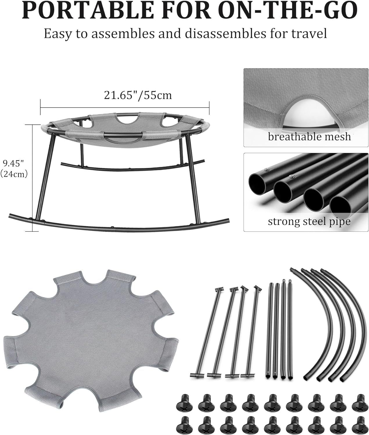 Elevated Dog Bed for Small Dogs with Washable Breathable Mesh and Removable Steel Frame Raised Cooling Pet Cot (21.65")