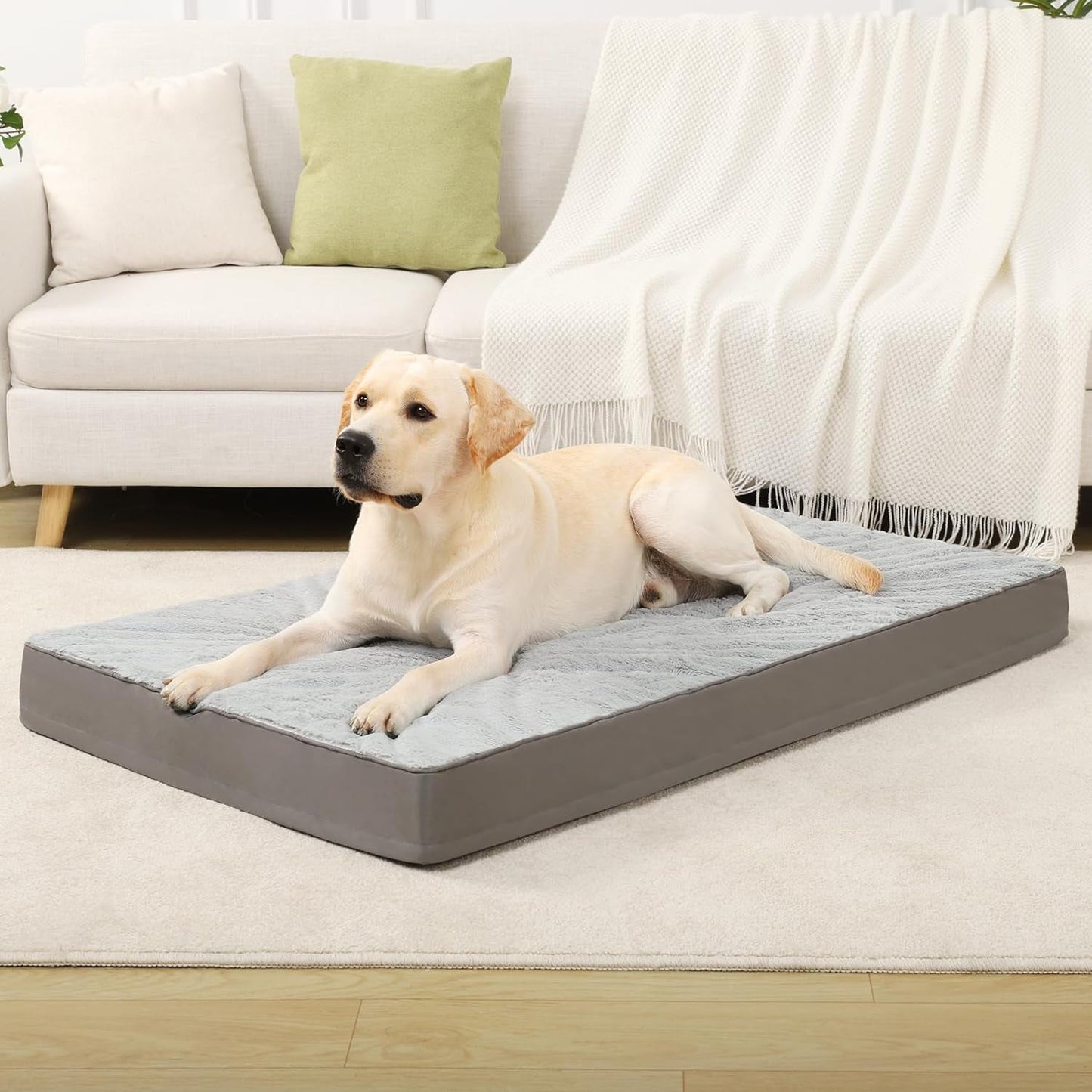 KSIIA Orthopedic Crate Bed - Plush Washable Dog Bed with Egg Crate Foam and Removable Cover, 35 X 22 Inch, Gray