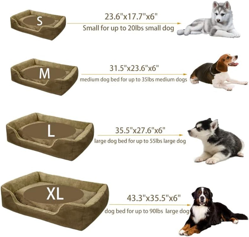 Dtxdtech Dog Beds for Medium Dogs,31.5" X 23.6",Supportive Pet Bed with Removable Washable Cover, Waterproof Layer Rectangle Dog Sofa with Non-Slip Bottom,Soft Cozy Pet Pad,Medium,Brown