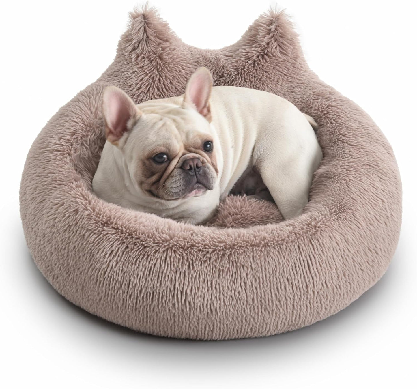 Calming Small Dog Bed, Donut Washable Dog Beds for Small Dogs, Anti-Anxiety Cute Soft Dog Bed with Anti-Slip round Fluffy Plush 20 Inchs Cat Puppy Bed, Light Grey