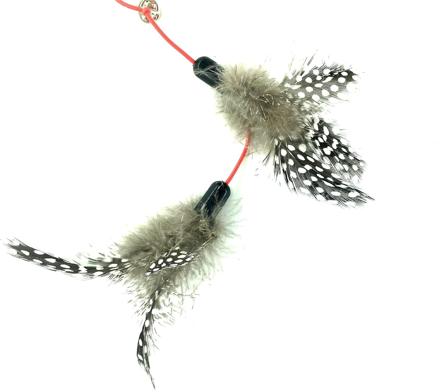 2Pcs Cat Toy Feather Stick Teaser Wand Wire with Bell Beads and Longer Stick