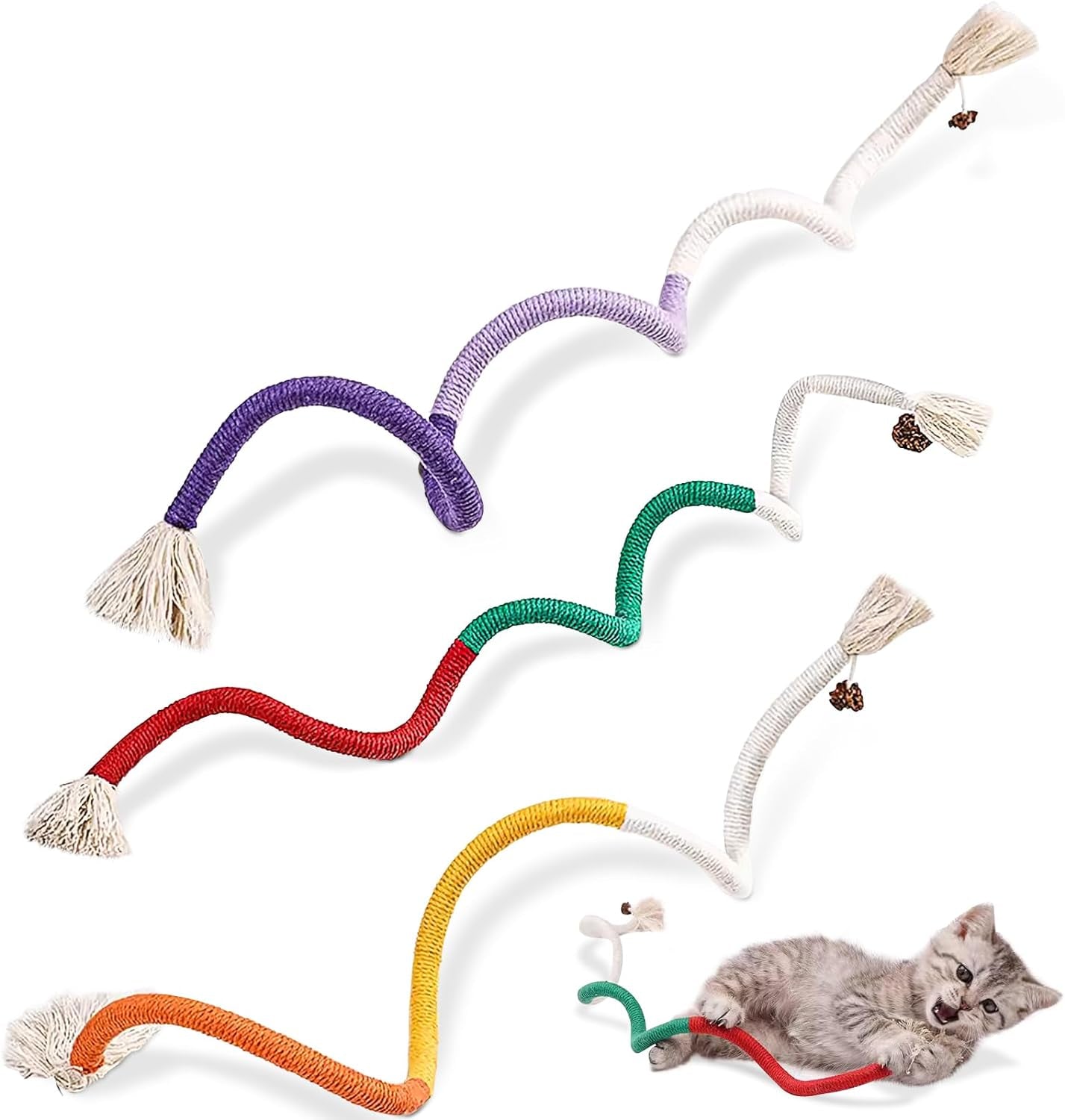 3 PCS Cotton Rope Cat Toys for Indoor Cats, Interactive Cat Rope Toys with Silvervine Fruit for Cats and Kittens, Handmade Pet Chew Toys for Teeth Cleaning