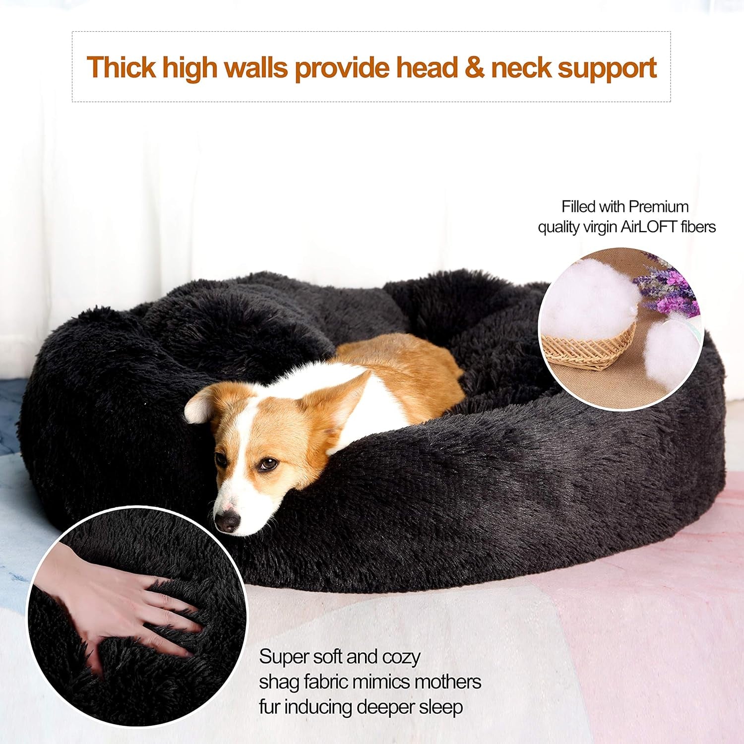 JEMA Calming Dog Beds for Medium Large Dogs,Washable Donut Cuddler Pet Bed Cushions,Durable & Cozy Soft Dog Bed with Removable Pad 24 Inch