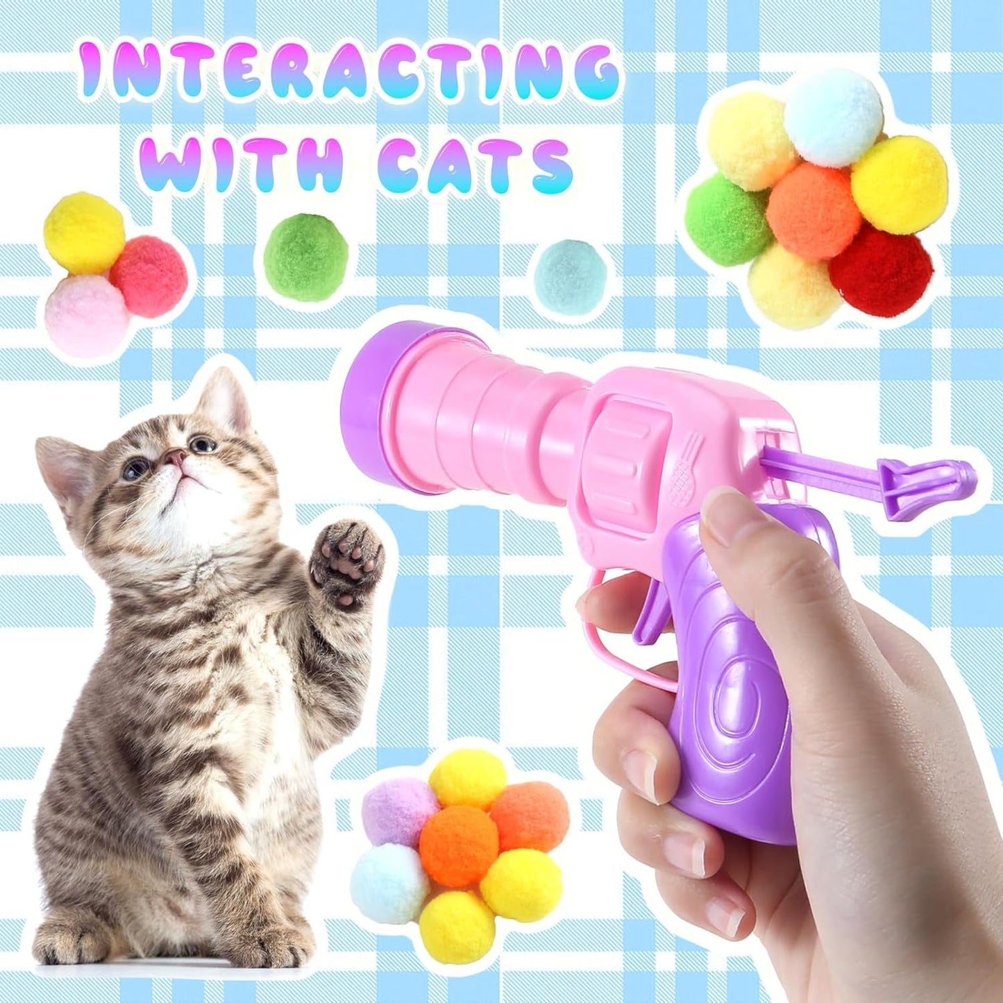 2 Pack Cat Ball Toy Launcher - Includes 100 Colorful Plush Cat Balls and Exciting Launcher Set for Hours of Interactive Fun and Exercise