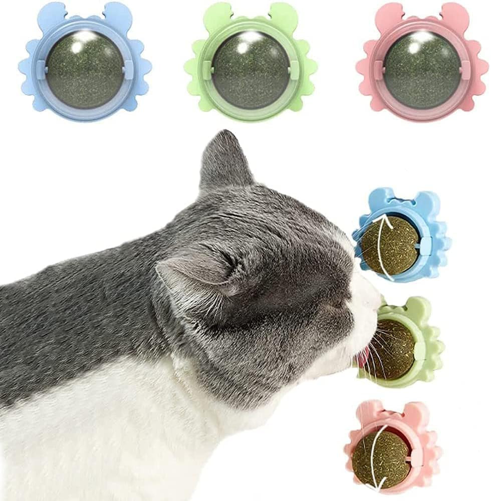 Kitty Kick Stix Catnip Wall Balls (3 Pack), Cat Toy with Catnip Self Adhesive - Healthy Kitty Teeth Cleaning Dental Chew Toys, Cat Wall Treats. Edible Kitten Silvervine Ball
