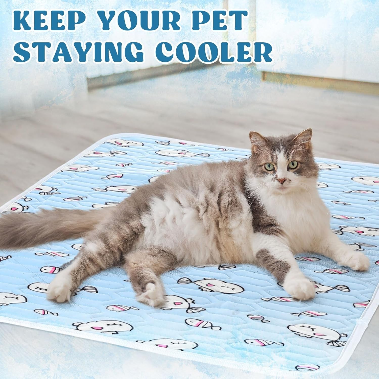 4 Pcs Dog Cooling Mat 28'' X 20'' Pet Cooling Mat for Dogs Cat Summer Self Cooling Mat Ice Silk Chill Pads Washable Cooling Bed Cooling Cushion for Kennel Crate Car Seat Puppy, Blue