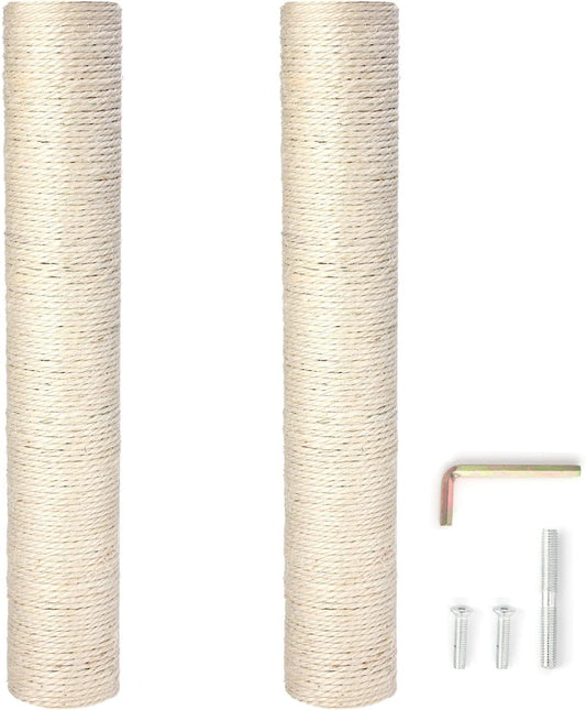 Natural Sisal Replacement Scratching Post, 15.7'' 2 Pieces M8 Cat Scratch Post Refill Pole Parts for Refurbishment, Include Screws (White)