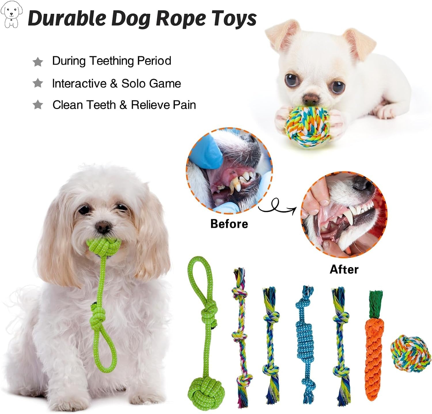 20Pcs Puppy Chew Toys for Teething, Dog Chew Toys with Rope Toys, Pet Dog Toothbrush, Treat Balls, Dog Plush Toys and Squeaky Toys for Small Medium Dogs, Cute Dog Toy with Basket